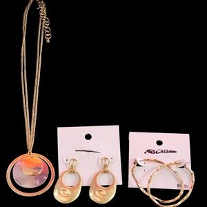 Belk Gold Tone Hoops & Abstract Dangle Earrings And Necklace